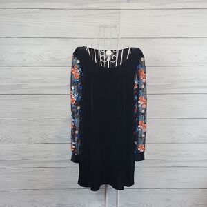 Silverado Black Velvet Dress with Floral Sleeves Womens Size S